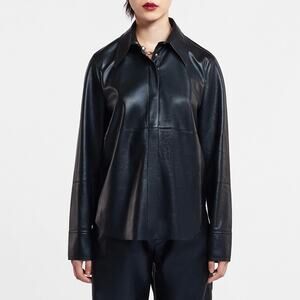 Nanushka Naum Okobor Black Alt-Leather Shirt - Faux Leather Shacket Jacket